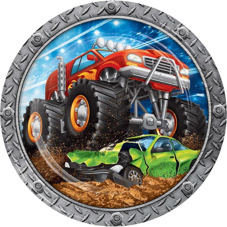 Monster Truck Borden 23cm 8st, Hobby en Vrije tijd, Feestartikelen, Nieuw, Verzenden