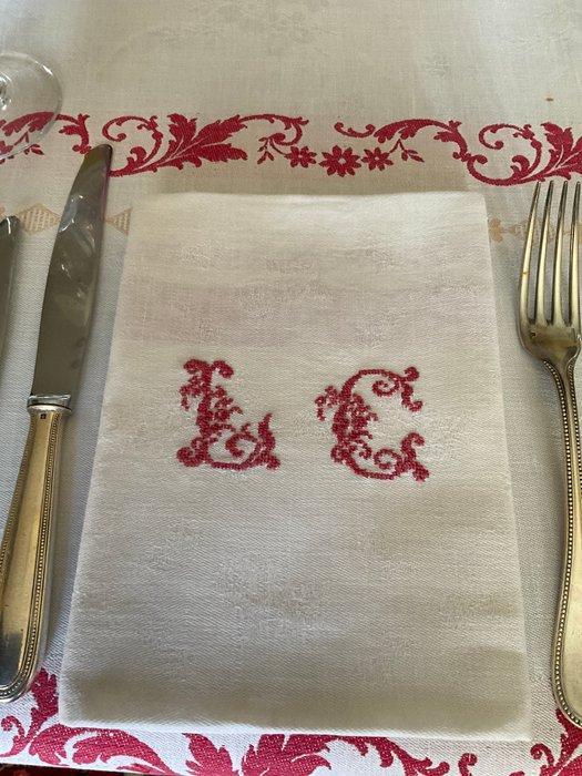 Vroege 20e eeuw damast linnen servetten met initialen L.C. -, Antiek en Kunst, Antiek | Tapijten, Tafelkleden en Textiel
