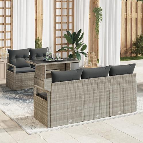 vidaXL 6-delige tuinbankset met kussens in lichtgrijs poly, Tuin en Terras, Tuinsets en Loungesets, Nieuw, Verzenden