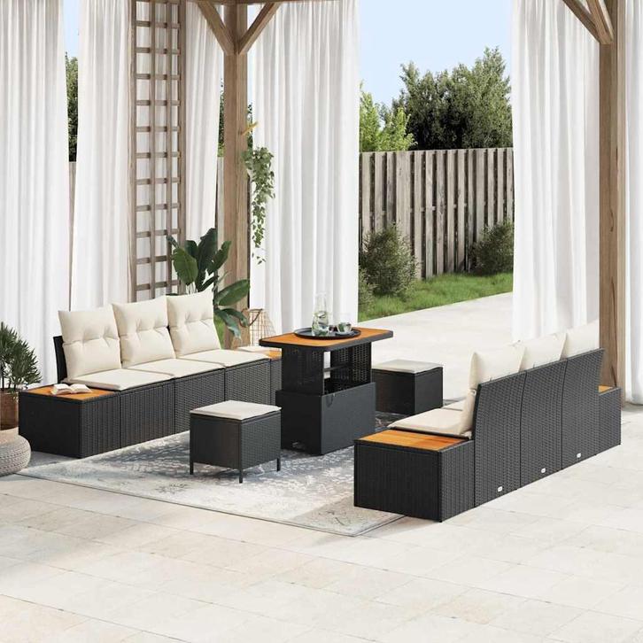 vidaXL Tuinbank Set met kussen 9 pcs Zwart en Crème 90 x 55, Tuin en Terras, Tuinsets en Loungesets, Nieuw, Verzenden