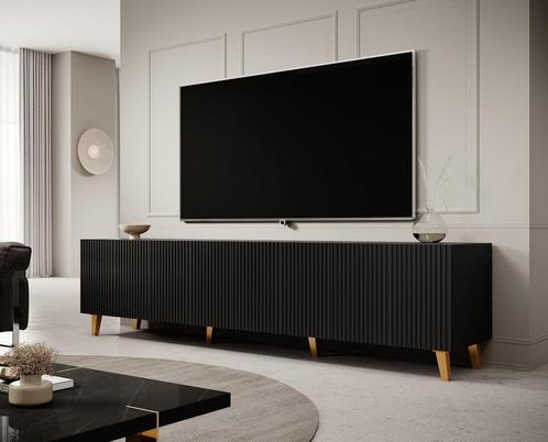 Tv meubel Modern design 201x42x51 cm Latten patroon Zwart, Auto diversen, Autogereedschap, Verzenden