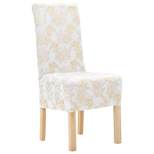 vidaXL Stoelhoezen 6 st recht stretch wit met gouden opdruk, Tuin en Terras, Tuinmeubel-accessoires, Nieuw, Verzenden
