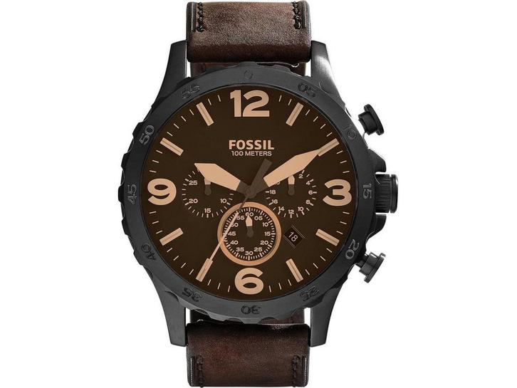 Fossil Nate JR1487 - Herenhorloge 50 mm - Lederen band -, Huis en Inrichting, Woonaccessoires | Overige, Nieuw, Verzenden
