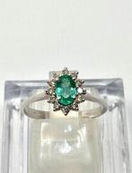 Zonder minimumprijs - Ring Zilver Smaragd - Diamant, Handtassen en Accessoires, Ringen, Nieuw