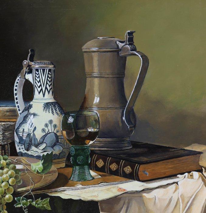 K. Trum - Stilleven met kan, kruik, boeken en druiven, Antiek en Kunst, Kunst | Schilderijen | Modern