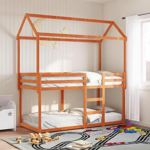 vidaXL Stapelbed met bedhuis massief grenenhout wasbruin, Huis en Inrichting, Slaapkamer | Bedden, Nieuw, Verzenden