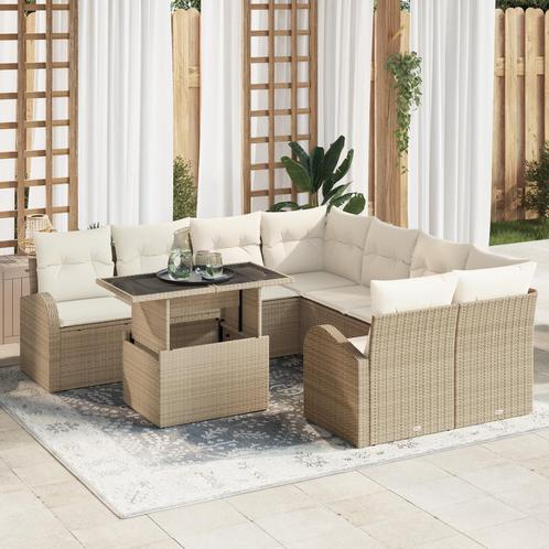 vidaXL 9-delige ligzetel set met kussens Beige Poly Rattan, Tuin en Terras, Tuinsets en Loungesets, Nieuw, Verzenden