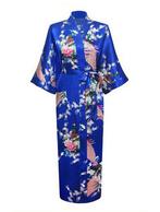 KIMU® Kimono Konings Blauw Maxi L-XL Yukata Satijn Lang Lang, Ophalen of Verzenden, Nieuw