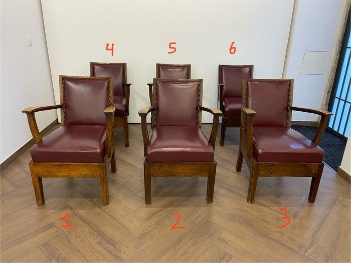 NEVEU & Cie - Fauteuil (6) - Hout, Leder - Fauteuils Art, Antiek en Kunst, Kunst | Designobjecten