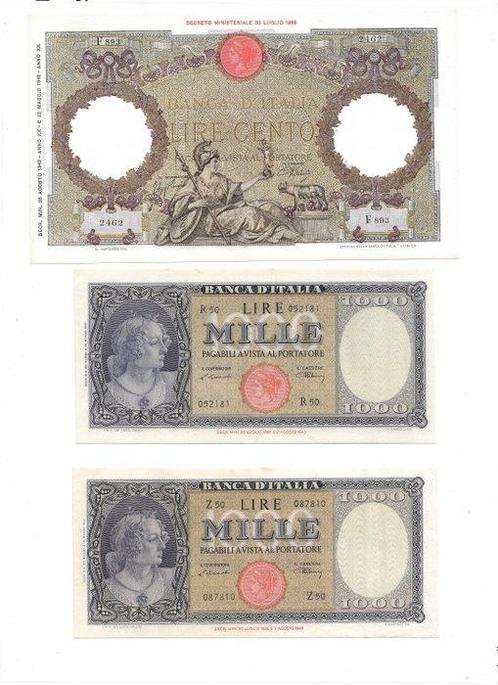 Italië. - 100 + 2 x 1.000 Lire 1942-1946 - Gigante BI 20A,, Timbres & Monnaies, Monnaies | Pays-Bas