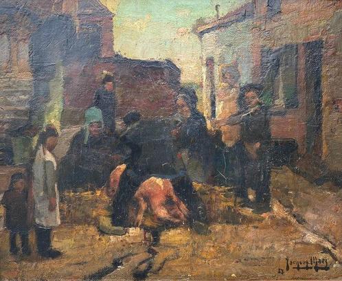 Jacques Maes (1905-1968) - Aan de vooravond van de kermis, Antiquités & Art, Art | Peinture | Classique