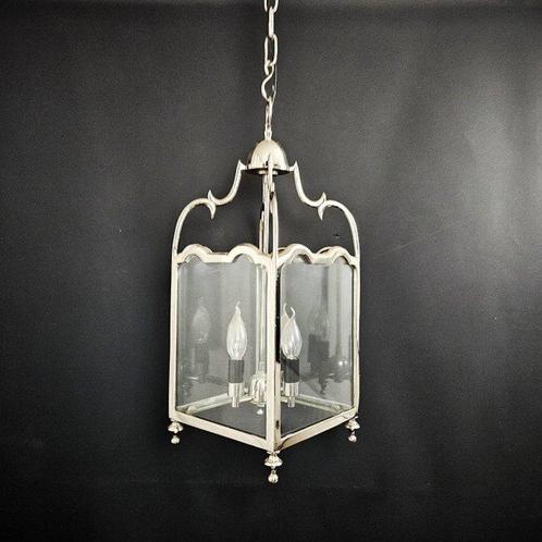 Lamp - Zware lantaarn pendelarmatuur 7,5kg. - Chroom, Glas, Antiek en Kunst, Curiosa en Brocante