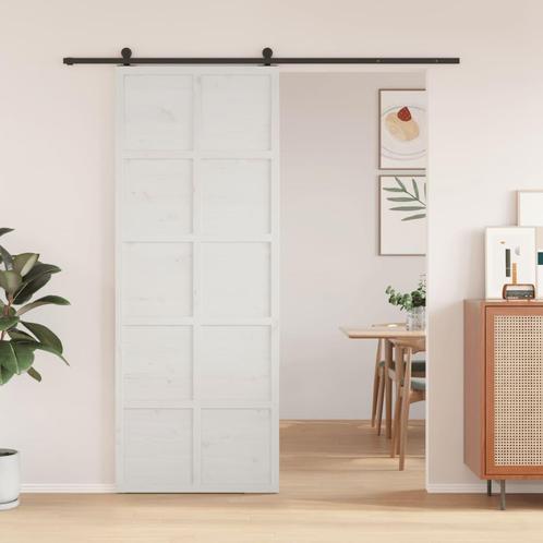 vidaXL Schuifdeur 80x208 cm massief grenenhout wit, Doe-het-zelf en Bouw, Deuren en Vliegenramen, Nieuw, Verzenden