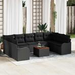 vidaXL Tuinbank Set 10 pcs Zwart Rotan, Polyester, Staal, Verzenden, Nieuw