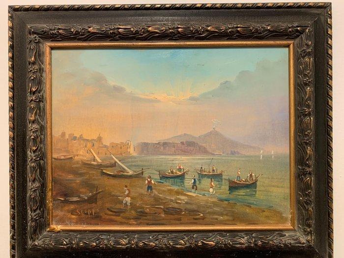 Renato Scoppa (XX) - Pescatori a Mergellina, Antiek en Kunst, Kunst | Schilderijen | Klassiek