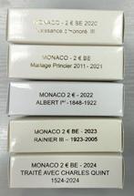 Monaco. 2 Euro 2020/2024 (5 monnaies) Proof, Postzegels en Munten