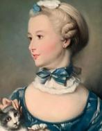 Europese school (XIX) - Portret Meisje met poes naar Jean -, Antiek en Kunst