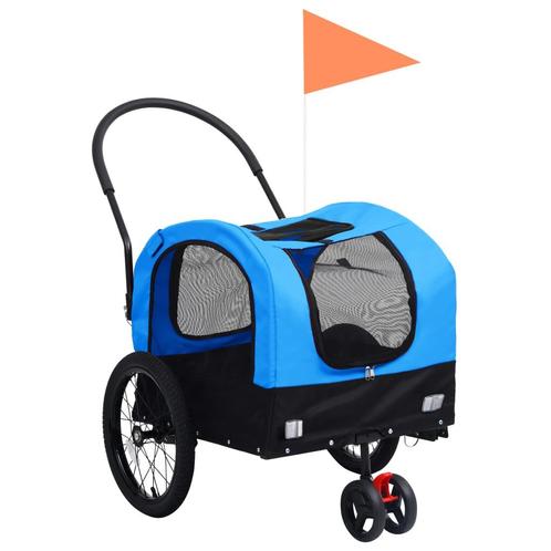 vidaXL Fietstrailer en hondenwagen 2-in-1 blauw en zwart, Animaux & Accessoires, Autres accessoires pour animaux, Envoi