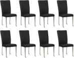 Set van 8 Zwarte leren moderne eetkamerstoelen - poot, Overige kleuren, Nieuw, Leer, Ophalen of Verzenden