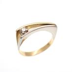 Bicolor gouden solitair ring met diamant 0,10 ct., Handtassen en Accessoires, Ringen, 18 tot 19, Gebruikt, Ophalen of Verzenden