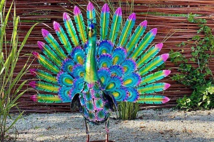 Steel Peacock - Beeldje - Staal, Antiek en Kunst, Curiosa en Brocante