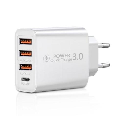 4-Poort Stekkerlader 60W - PD / Quick Charge 3.0 / USB, Telecommunicatie, Mobiele telefoons | Batterijen en Accu's, Nieuw, Verzenden
