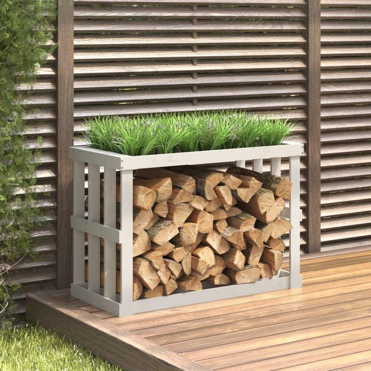 vidaXL Houtblokhouder 108x52x74 cm massief grenenhout wit, Tuin en Terras, Brandhout, Verzenden