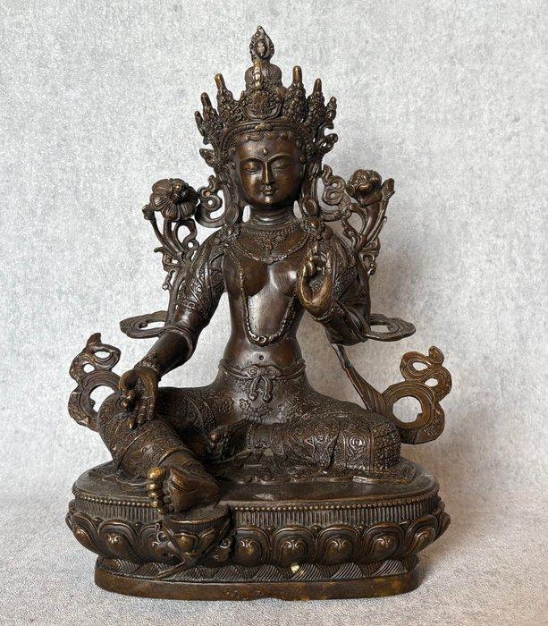 Groene Tara 28 cm (Zonder Minimumprijs) - Brons - Nepal -, Antiek en Kunst, Antiek | Overige Antiek