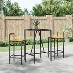 vidaXL Ensemble de bar jardin 3 pcs noir poly rotin/bois, Verzenden, Neuf