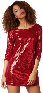 2dekans | dressforfun - Paillettenjurk met lange mouwen rood, Ophalen of Verzenden, Nieuw