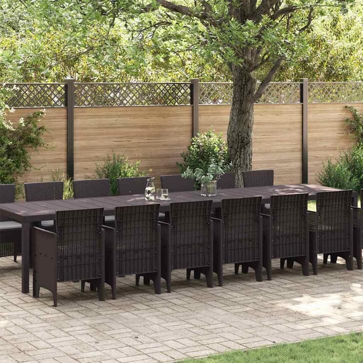 vidaXL Tuin Eettafel Set 15 pcs Bruin Polt riet, Tuin en Terras, Tuinsets en Loungesets, Nieuw, Verzenden