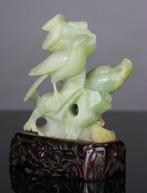 Fenix-beeldje - houten sokkel - Serpentine Pierre Sculptee -