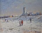 Niek van der Plas (1954) - Winterse strandwandeling op het, Antiek en Kunst, Kunst | Schilderijen | Klassiek