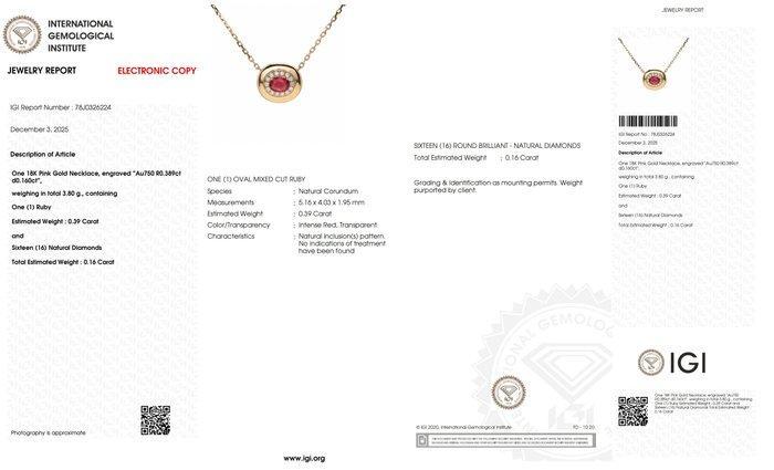 Halsketting - 18 karaat Geel goud Robijn - Diamant, Handtassen en Accessoires, Kettingen