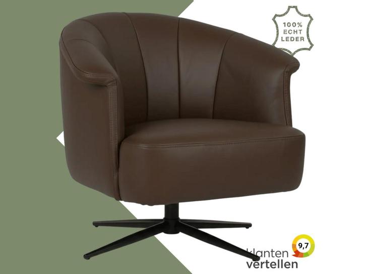Leren draaifauteuil Embrace - Toledo Espresso (bruin) -, Huis en Inrichting, Fauteuils, 75 tot 100 cm, 75 tot 100 cm, Nieuw, Leer