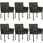 Set van 6 Donkergroene leren moderne eetkamerstoelen -, Nieuw, Vijf, Zes of meer stoelen, Eigentijds, Leer