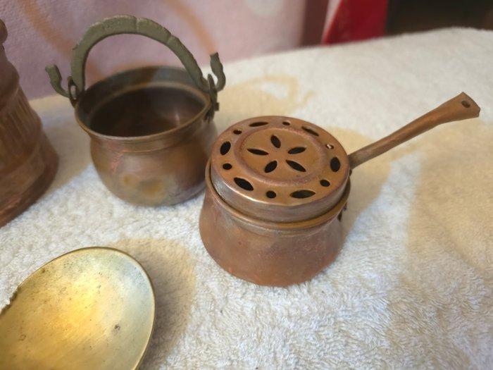 Container (7) - Koper, Messing, Tin - Antico set pentoline, Antiek en Kunst, Antiek | Keukengerei