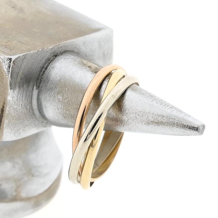 Tricolor gouden trinity ring, Handtassen en Accessoires, Ringen, Dame, Overige kleuren, 18 tot 19, Gebruikt, Goud, Ophalen of Verzenden