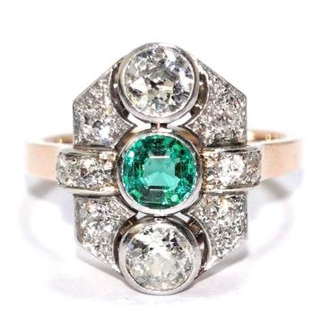 Bague - 14 carats Or jaune, Platine -  1.54ct. tw. Émeraude