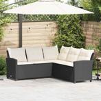 vidaXL Loungebank met kussens L-vormig poly rattan zwart, Tuin en Terras, Verzenden, Nieuw