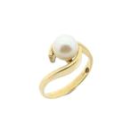 Gouden ring met parel, Handtassen en Accessoires, Ringen, 18 tot 19, Gebruikt, Overige kleuren, Ophalen of Verzenden