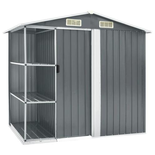 vidaXL Tuinschuur met rek 205x130x183 cm ijzer grijs, Tuin en Terras, Tuinhuizen, Nieuw, Verzenden