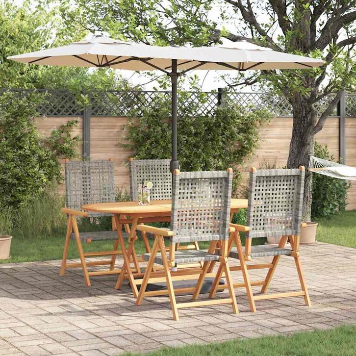 vidaXL Tuin Eettafel Set 5 pcs Grijs Massief Acacia Hout, Tuin en Terras, Tuinsets en Loungesets, Nieuw, Verzenden