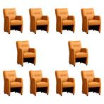 Set van 10 Leren eetkamerstoelen Sharp - Kenia Cognac, Maison & Meubles, Chaises, Ophalen of Verzenden
