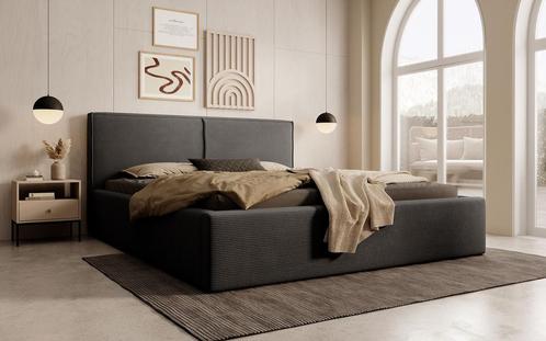 Meubella | Tweepersoonsbed 160x200 zwart ribstof, Maison & Meubles, Chambre à coucher | Lits, Envoi
