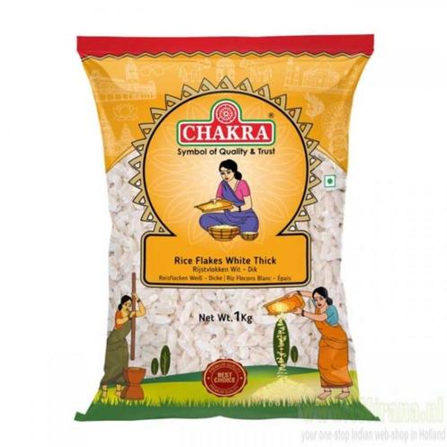 Witte Rijstvlokken Dik (White Poha Thick) Chakra - 1 kg, Sport en Fitness, Gezondheidsproducten en Wellness, Ophalen of Verzenden