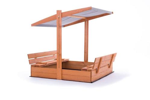 Zandbak - hout - met dak en bankjes - 120x120 cm - grijs, Kinderen en Baby's, Speelgoed | Buiten | Zandbakken, Nieuw, Ophalen of Verzenden