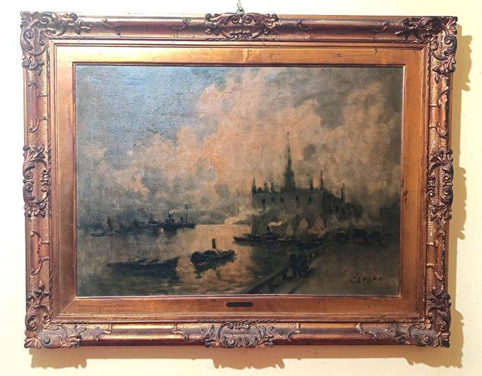 Russische school (XX) - Veduta portuale - No Reserve, Antiek en Kunst, Kunst | Schilderijen | Klassiek