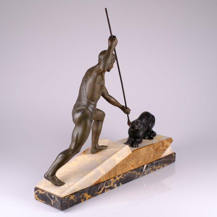 Lemoine - Sculpture, Hunter and Panthère - 57.5 cm - Métal -, Antiquités & Art, Art | Objets design