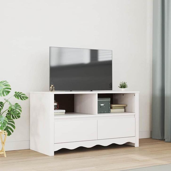vidaXL TV-kast met lade Drammen Wit 99 x 43 x 55 cm Massief, Huis en Inrichting, Kasten |Televisiemeubels, Nieuw, Verzenden